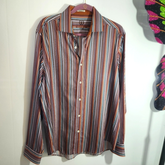 Bugatchi Other - Bugatchi Uomo Men's Dress Shirt 100% Cotton Striped Lion Embroidery Button-down